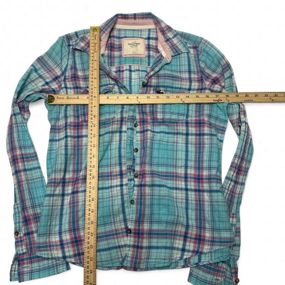 Abercrombie & Fitch Plaid Women’s Button Up Cinched Fitted Flannel Size Large - Picture 4 of 4